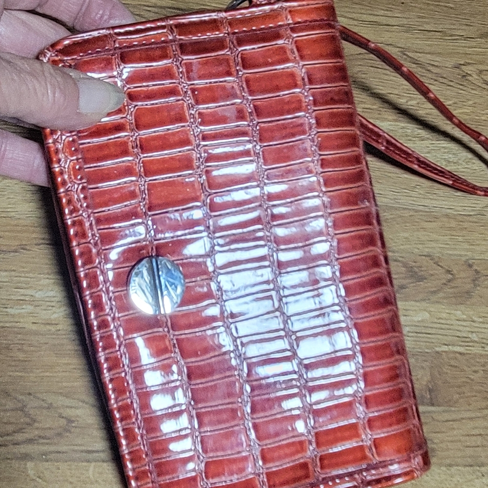 Red Crocodile Look Embossed Wristlet